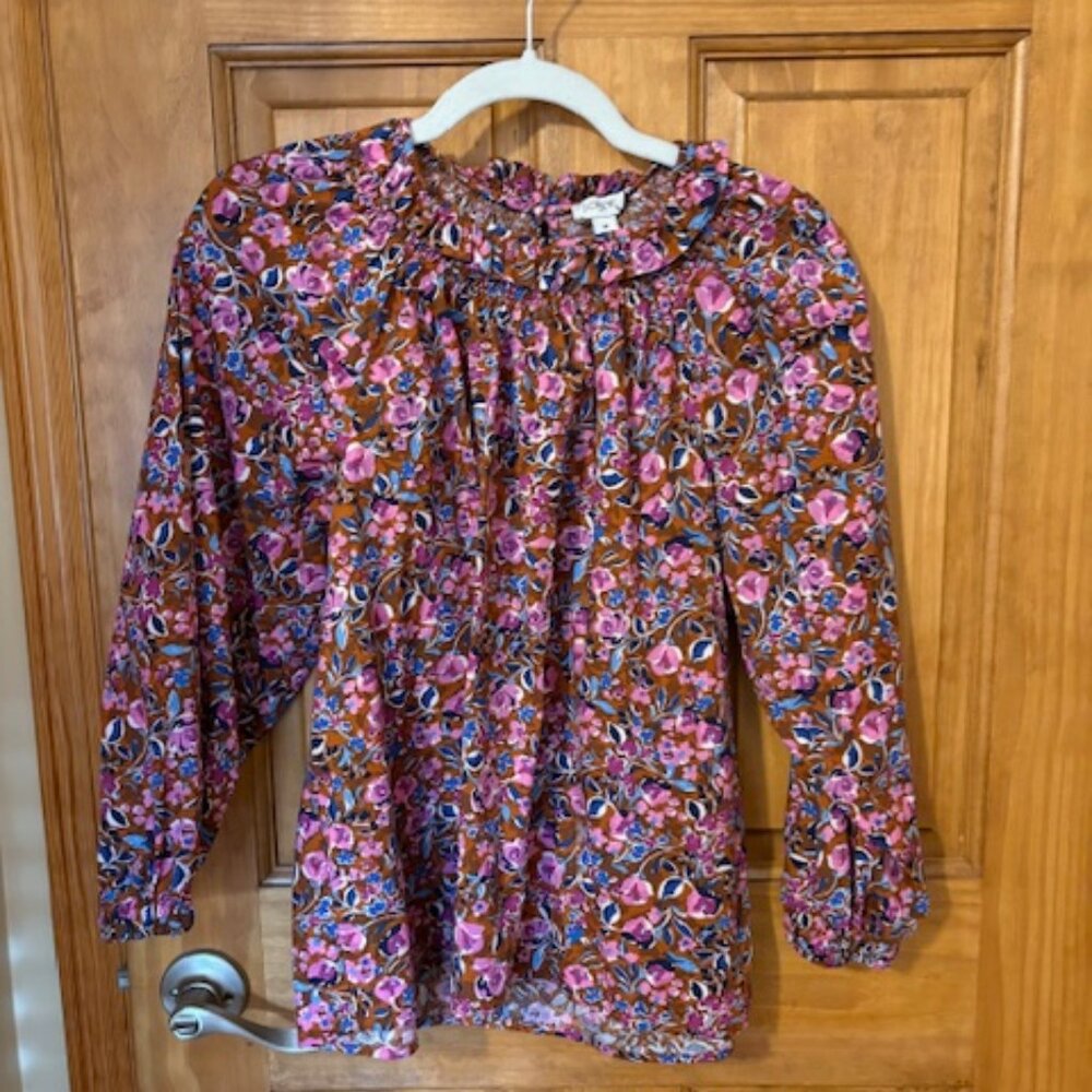 J. Crew print ruffle neck blouse